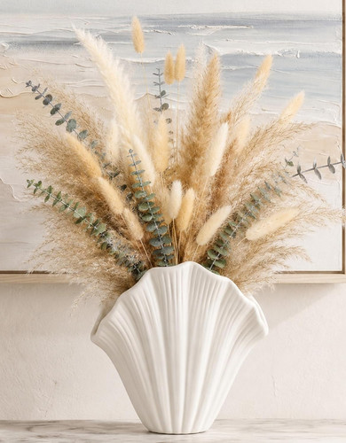 White ceramic shell vase - white,