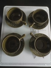 Vintage Tams England 4 x Soup Bowls With Handles Dark Green Retro Style