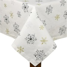 Kate Spade Snowflakes Tablecloth,70" Round Tablecloth,White Gold Silver