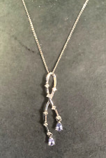 9ct diamond and tanzanite ribbon drop pendant necklace white gold 18"