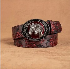 Horse Metal Buckle Men's Vintage Western Y2K Cowboy Embossed Faux Leather Belt