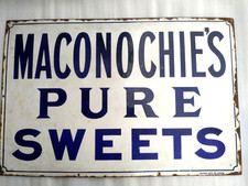 VINTAGE OLD PORCELAIN ENAMEL SIGN MACONOCHIES PURE SWEETS FALKIRK IRON CO LONDON