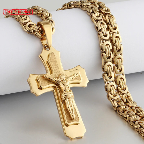 Men large two - two-tone, crucifix