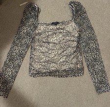 NEW Leopard Print Mesh Top Ruched Long Sleeve Primark Size S 10 12 Autumn 