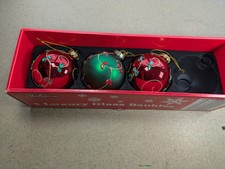 3 x Large Glass Baubles 8cm Christmas Tree Decoration Red Green