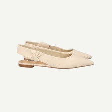 Dune London Womens Beige Leather Flat Slingback Shoes