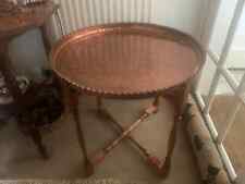 Antique Middle Eastern Tray Table - Turkish - Folding - Solid Copper - w/ Stand
