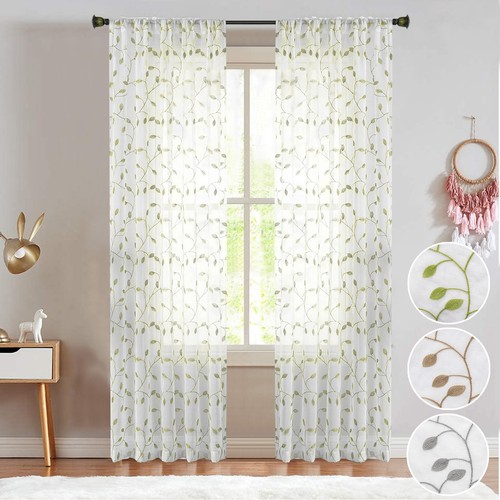 Pair leaf embroidered sheer - embroidered,