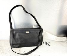 CK Calvin Klein classic large black soft leather bag shoulder gladstone style VG