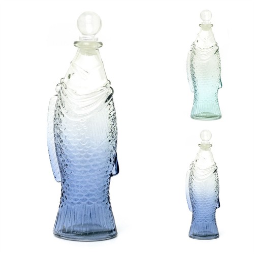 Blue glass fish bottle with - glass,