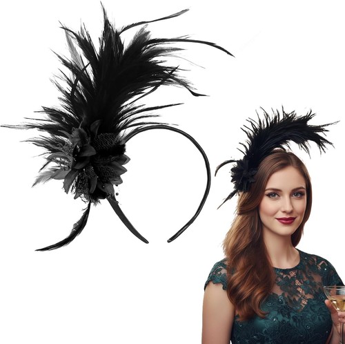 1920s feather headband black - 1920s,