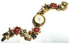 VINTAGE Avon Jennie B Goldtone Red White blue Enamel Nautical Theme Wristwatch