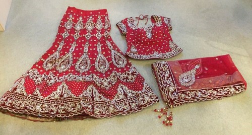 Bridal red wedding lehenga - red,