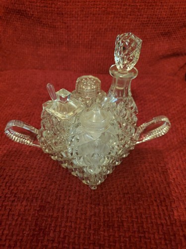 Vintage cut glass cruet set - vintage,