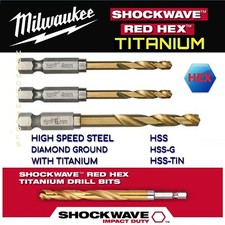 Milwaukee Red HEX Drill Bits For Metal Shockwave Impact HSS-G Titanium Steel Hex