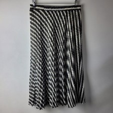 M&S Women Size 14 Black White Stripe Midi Pleated Skirt Casual Wedding Smart