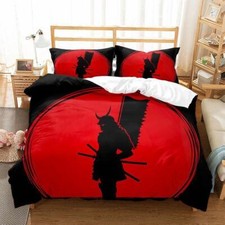 Japanese Samurai Black Red #4 Quilt Duvet Cover Set Double Comforter Cover