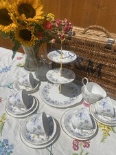Vintage Colclough rhapsody on blue  tea set with cake stand & 5 trios