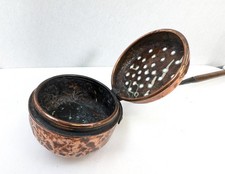 Hammered Copper Antique Bed Warmer Bed Pan with Iron & Wood Handle - 42.5"