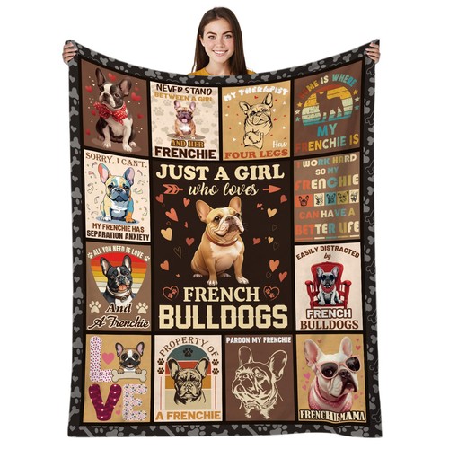 French bulldog throw blanket - french,
