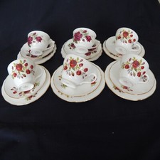 6 Vintage Trios Pink Red Roses Mismatch Tea Set Bone China Afternoon Tea