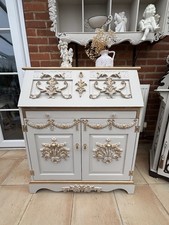 Hand-Painted French Rococo Bureau Cabinet • Vintage Secretary Desk