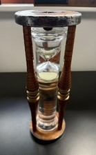 Vintage 3 Minute Newton Glass Sand Timer With Unique Antique Wooden Bobbin Frame