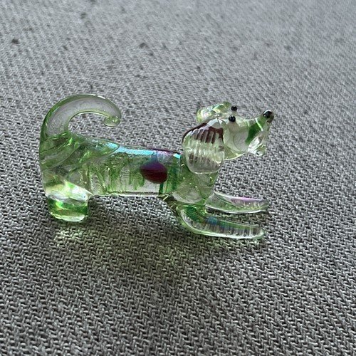 Luster green glass small dog - green,