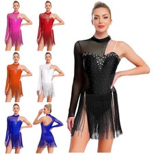 Women Figure Skating Dress Mock Neck Long Sleeve Rhythmic Competition Dancewear