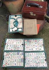 Antique vintage Chinese bone & bamboo Mahjong set 148pc's leather case booklets