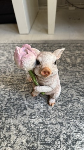 Cute pig holding flower - holding,
