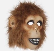 ADULT GORILLA LATEX MASK WITH BROWN HAIR  PLANET OF THE APES STYLE HALLOWEEN