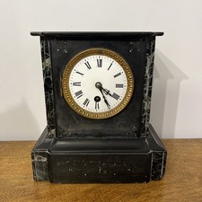 Antique French Slate and Marble Timepiece Mantle Clock Vintage
