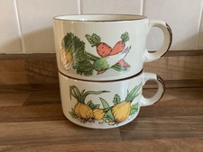 2 x Vintage Retro Soup Handled Mugs 1970s Shell Petrol Promotion Vegetable Onion