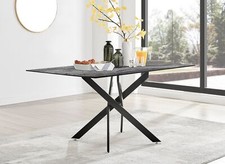 Leonardo Grey Glass Marble Top Rectangular Dining Table 6 Seat Minimalist