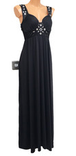 Black *Today's Woman* Glass Bead Embellished, Stretchy Maxi Evening Dress: Sz 14