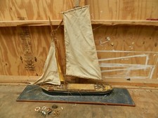 Vintage Wooden Handbuilt MODEL SAILBOAT.'LE MOLON ROUGE'.Waterline Model.Named.
