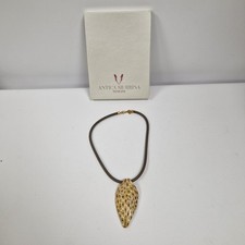 Antica Murrina Pendant Necklace Glass Leaf Teardrop Gold Khaki 42cm Venezia