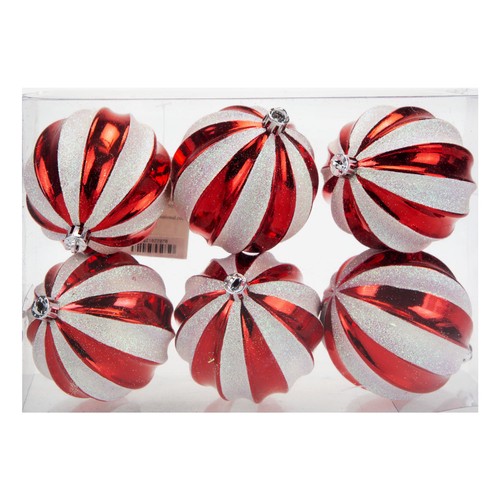 Red white baubles stripe - white,