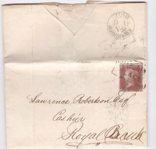 1857 QV 1d PENNY RED STAMP CREASE ON EDINBURGH LETTER TO ROYAL BANK CHARLOTTE PL