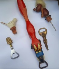 5 Bottle Openers And Wine Stopper Collection Vintage Danish Gonk Tuborg Dog Bird