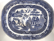 ANTIQUE Ironstone Willow Pattern Large Meat Platter  45 x 36cm (17 3/4"x14")