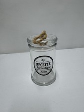 Vintage glass candy jar with glass lid and string 'recipe authent