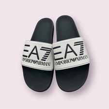 Emporio Armani Sliders EA7 Black White Logo Sandals - Men’s UK Size 10 - BNWT