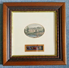 Framed Mounted Print Fishing By A Stately Home With 4 Displayed Fishing Flies