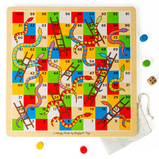 Bigjigs Toys Wooden Snakes and Ladders Board Game, Up to 4 Players, Family Games