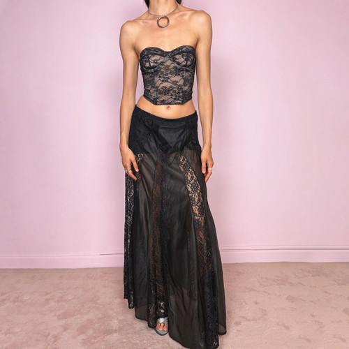 Vintage black maxi skirt - vintage, sheer