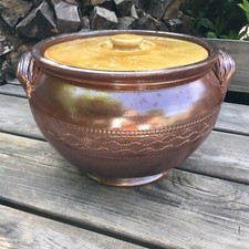 Large Antique Salt Glazed Country Hand Made Stoneware Crock Storage Cooking Pot