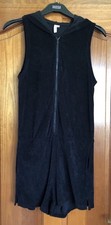 Calvin Klein Swimwear Black Towelling Hooded Sleeveless Playsuit - Small