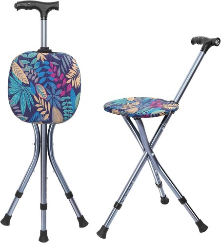 Folding walking stick - seat, &